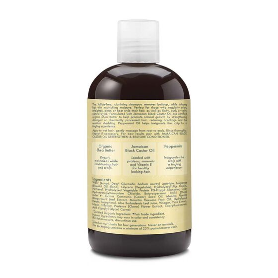 SheaMoisture Jamaican Black Castor Oil Strengthen Restore Shampoo clarifica i capelli e invigorisce il cuio capelluto 384ml