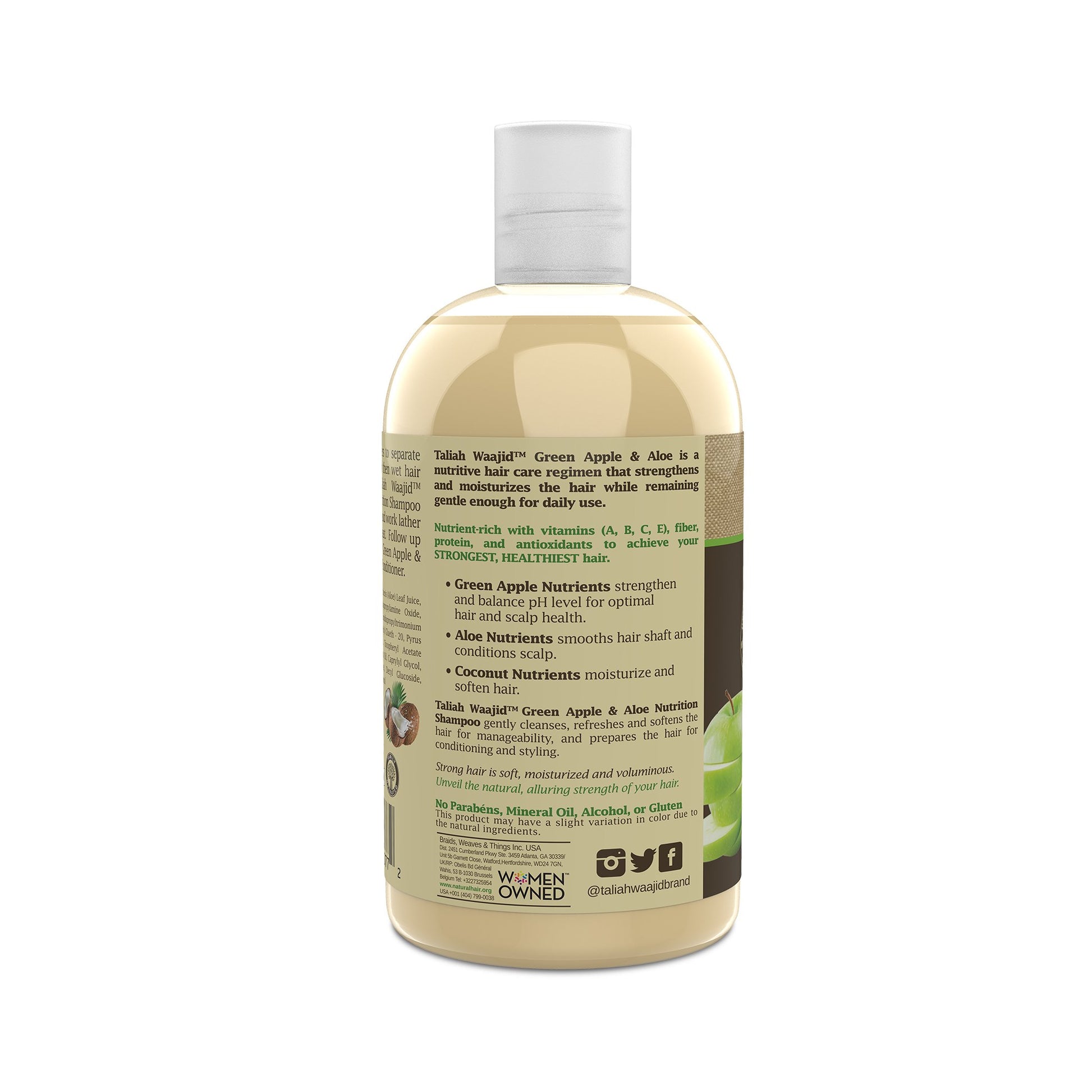 Taliah Waajid Green Apple and Aloe Nutrition Shampoo è ricco di nutrienti per ricci indeboliti 355ml.