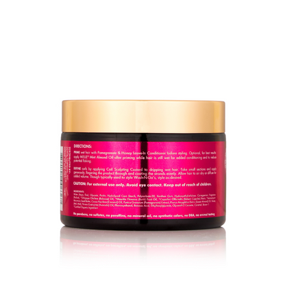 Mielle Organics Pomegranate & Honey Coil Sculpting Custard – Foto del retro confezione, con lista degli ingredienti modalità d’uso 