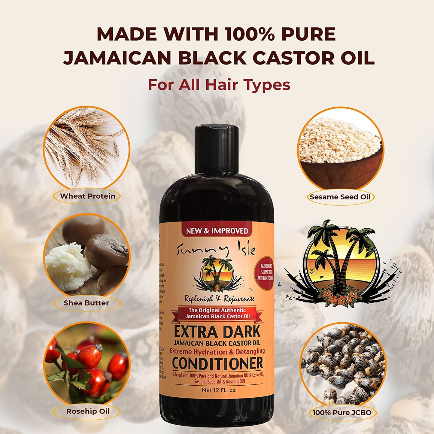 Sunny Isle Extra Dark Jamaican Black Castor Oil Extreme Hydration And Detangling Conditioner 12floz,340g