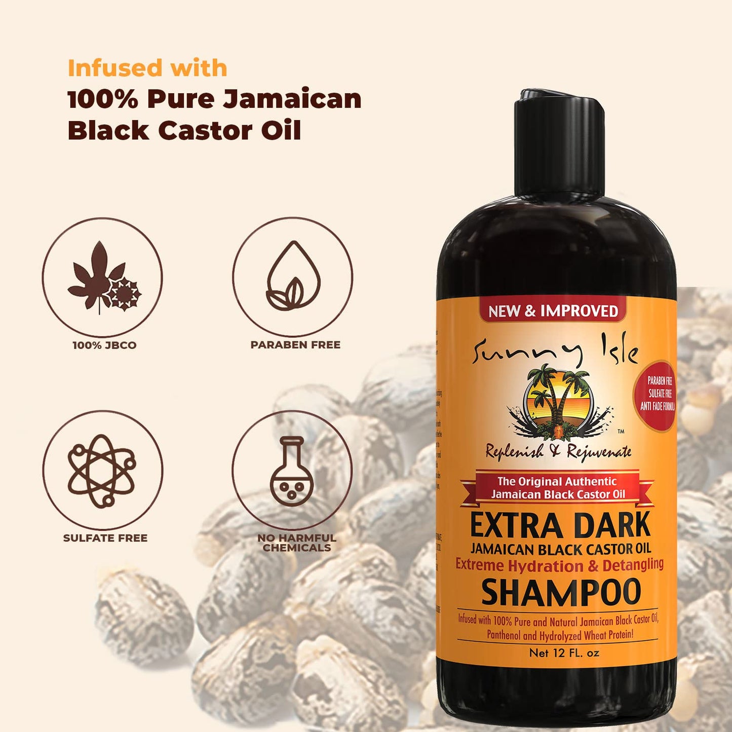 Sunny Isle Extra Dark Jamaican Black Castor Oil Extreme Hydration And Detangling Shampoo 12floz,340g